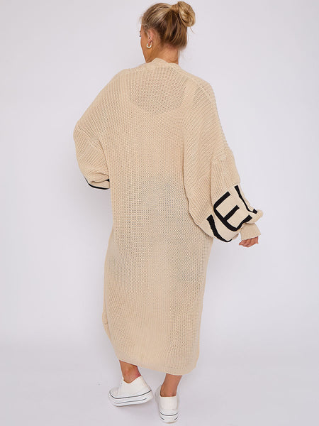 Open Front Plaid Knit Cardigan with Balloon Sleeves