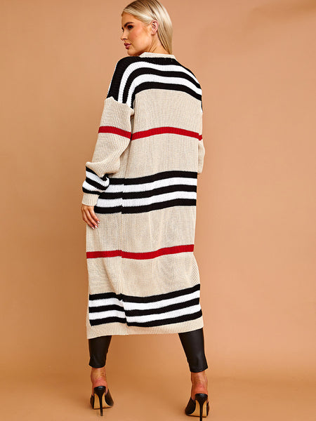 Striped Pattern Longline Cardigan