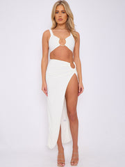 Slinky Buckle Detail Crop Top & Slit Skirt Co-ord