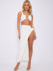 Slinky Buckle Detail Crop Top & Slit Skirt Co-ord