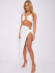 Slinky Buckle Detail Crop Top & Slit Skirt Co-ord
