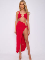 Slinky Buckle Detail Crop Top & Slit Skirt Co-ord