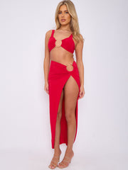 Slinky Buckle Detail Crop Top & Slit Skirt Co-ord