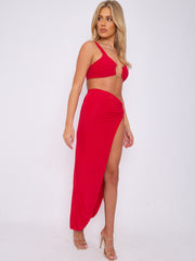 Slinky Buckle Detail Crop Top & Slit Skirt Co-ord