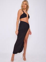 Slinky Buckle Detail Crop Top & Slit Skirt Co-ord