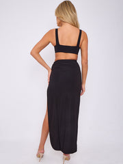 Slinky Buckle Detail Crop Top & Slit Skirt Co-ord