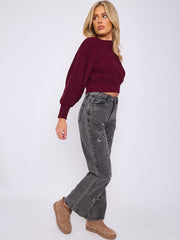 Crucifix geborduurde rechte been denim jeans