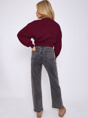 Crucifix geborduurde rechte been denim jeans