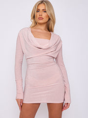 Lurex Draped Cowl Neck Slinky Dress
