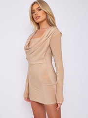 Lurex Draped Cowl Neck Slinky Dress