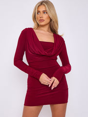 Draped Cowl Neck Slinky Dress