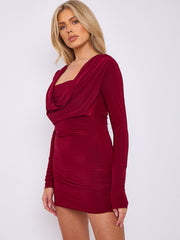 Draped Cowl Neck Slinky Dress