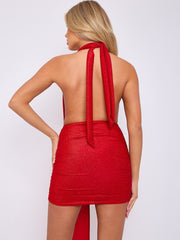 Lurex Halfter Cowl Hals geraumeltes Kleid mit drapierten Details