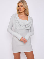 Lurex Draped Cowl Neck Slinky Dress