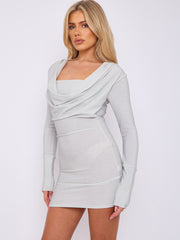 Lurex Draped Cowl Neck Slinky Dress