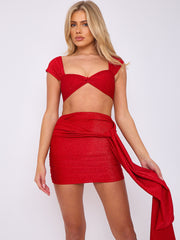Lurex Twist Front Crop Top & Ruched Skirt Co-ord