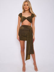 Lurex Twist Front Crop Top & Ruched Skirt Co-ord