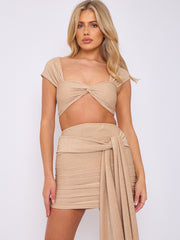 Lurex Twist Front Crop Top & Ruched Skirt Co-ord