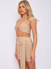 Lurex Twist Front Crop Top & Ruched Skirt Co-ord