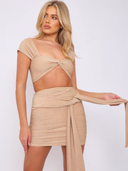 Lurex Twist Front Crop Top & Ruched Skirt Co-ord