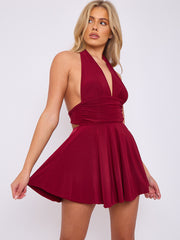 Slinky Halter Neck Frill Mini Dress