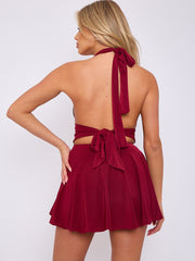 Slinky Halter Neck Frill Mini Dress