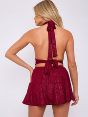 Bloemendetail halter nek franje mini -jurk