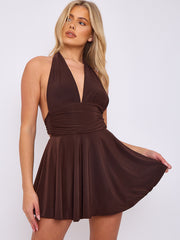 Slinky Halter Neck Frill Mini Dress