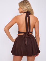 Slinky Halter Neck Frill Mini Dress