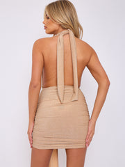 Lurex Halfter Cowl Hals geraumeltes Kleid mit drapierten Details