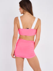 3 Piece Slinky Bralet Top and Ruched Skirt Co-ord