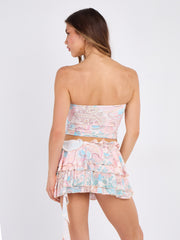 Paisley Print Ruffle Skirt & Cut Out Knot Front Bandeau Top Co-ord