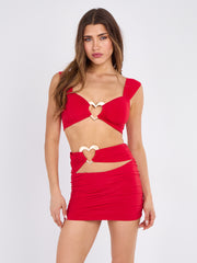 Heart Buckle Detail Bralet Top and Skirt Co-ord