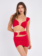 Heart Buckle Detail Bralet Top and Skirt Co-ord