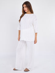 Boxy Knitted Short Sleeve Top and Wide Leg Trouser Co-ord