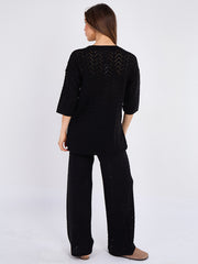Boxy Knitted Short Sleeve Top and Wide Leg Trouser Co-ord