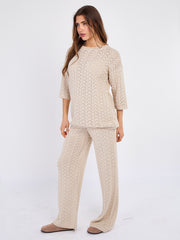 Boxy Knitted Short Sleeve Top and Wide Leg Trouser Co-ord