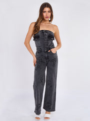 Slinky Ruched Bodycon Fit Bandeau Jumpsuit