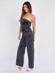 Slinky Ruched Bodycon Fit Bandeau Jumpsuit