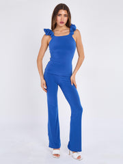 Ruches riemen slinky top- en breedbeen broekcoördin