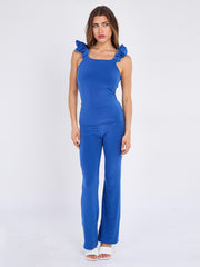 Ruches riemen slinky top- en breedbeen broekcoördin