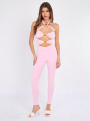 Spring Coil Cut Out Detail Halter Jumpsuit