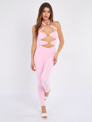 Spring Coil Cut Out Detail Halter Jumpsuit