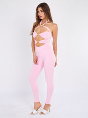 Spring Coil Cut Out Detail Halter Jumpsuit