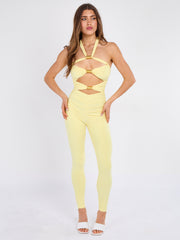 Spring Coil Cut Out Detail Halter Jumpsuit