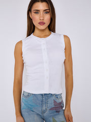 Ribbed Button Through Sleeveless Vest Top