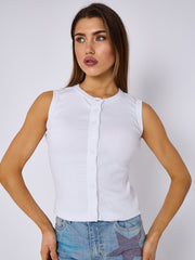 Ribbed Button Through Sleeveless Vest Top