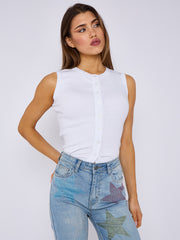 Ribbed Button Through Sleeveless Vest Top