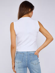 Ribbed Button Through Sleeveless Vest Top