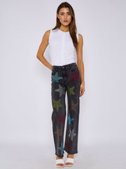 Diamante Star Studded Front Straight Leg Denim Jeans